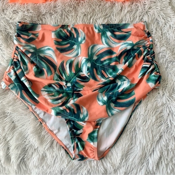 Nwot Peach Palm Tree High Waist Halter Ruffle Bikini - Picture 4 of 13